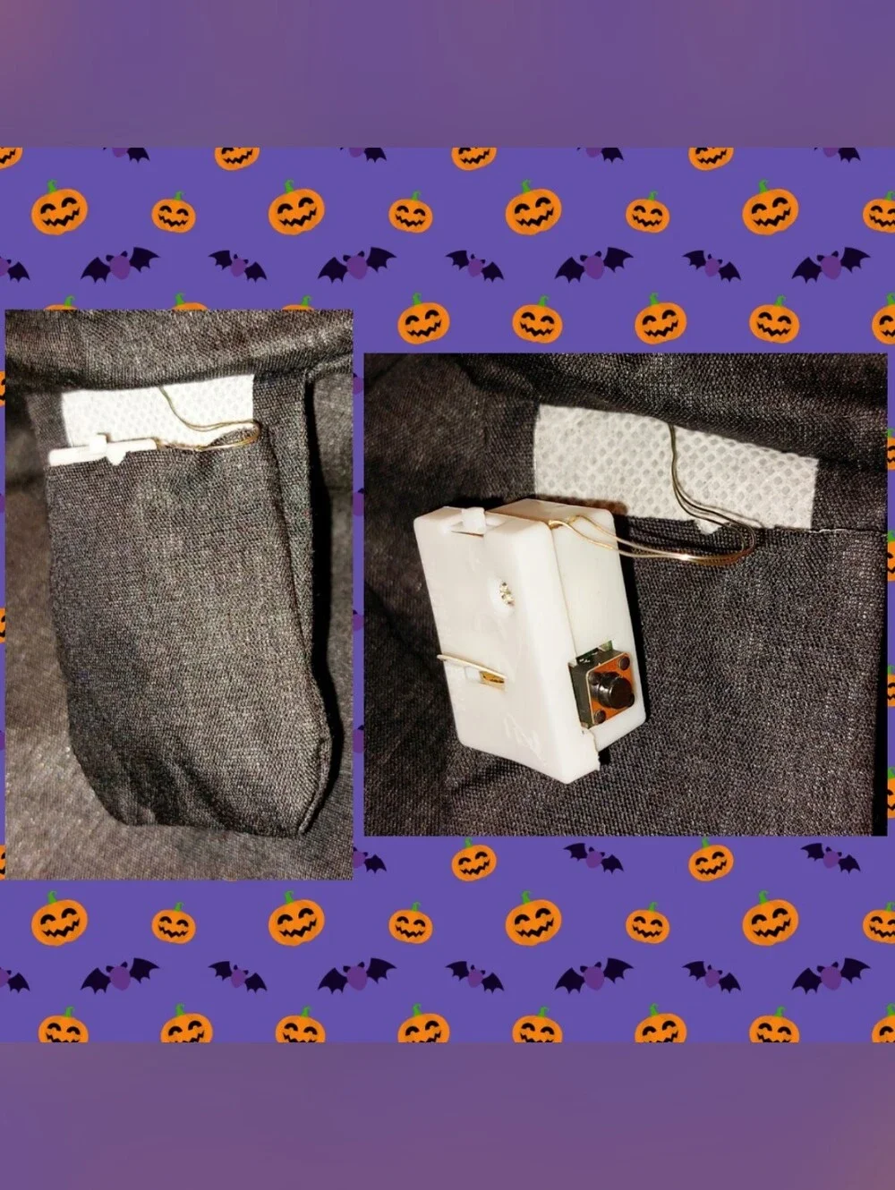 M/L Sz Blk/Multiclr Halloween Reusable Trick or Treat Fabric Bucket w/LED Lights